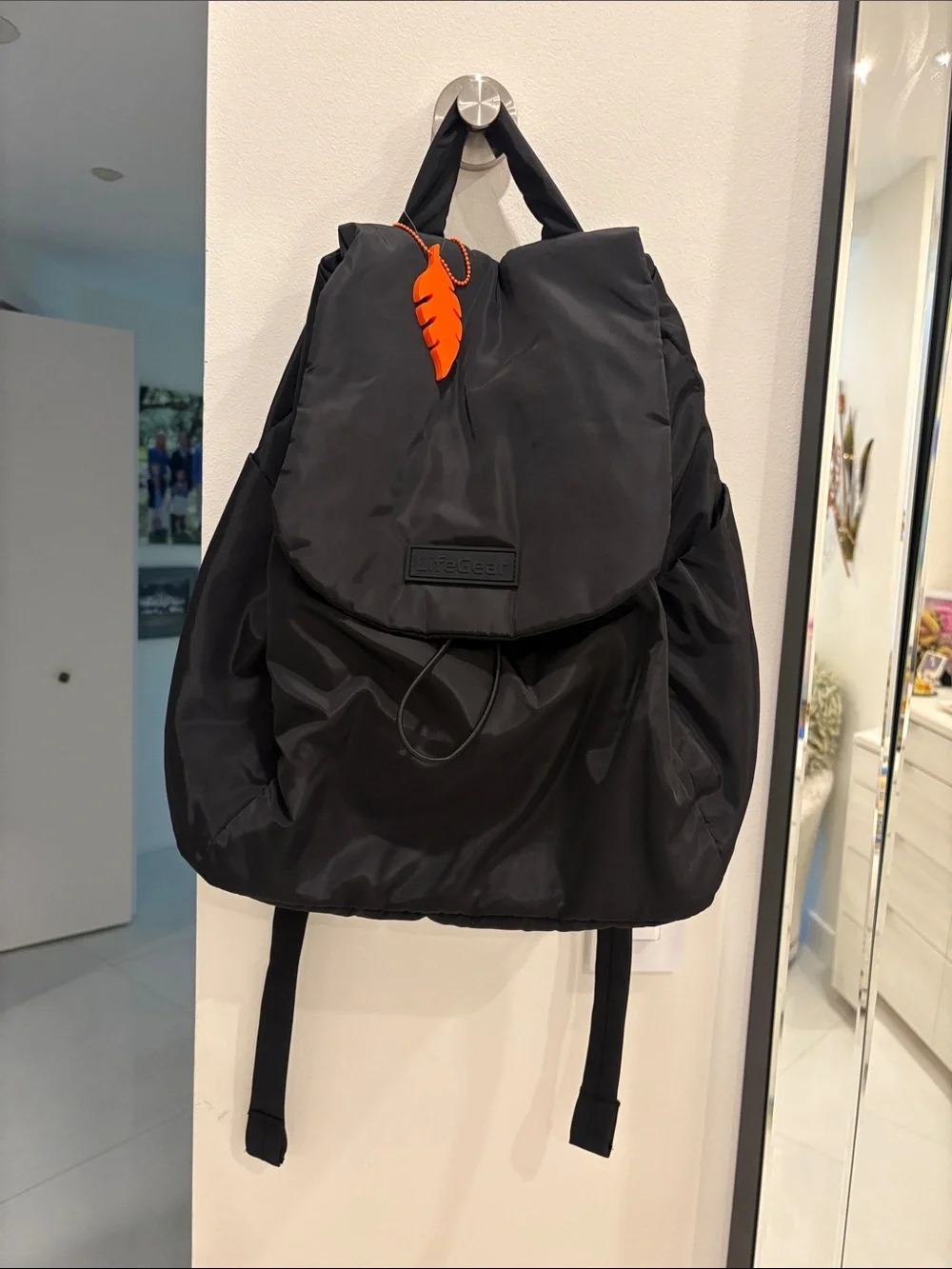 LIFEGEAR Black Nylon Backpack with Orange Accent